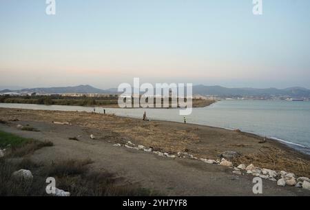 High water level Gudalhorce river mouth at Natural Park Guadalhorce after heavy rain, Andalusia, Malaga, Spain. Stock Photo