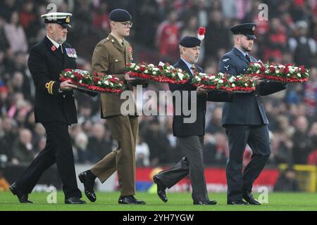 Manchester, UK. 10th Nov, 2024. Each of the forces lay a reef for Remembrance Sunday ahead of the Premier League match Manchester United vs Leicester City at Old Trafford, Manchester, United Kingdom, 10th November 2024 (Photo by Craig Thomas/News Images) in Manchester, United Kingdom on 11/10/2024. (Photo by Craig Thomas/News Images/Sipa USA) Credit: Sipa USA/Alamy Live News Stock Photo