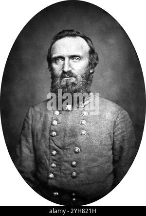 Stonewall Jackson. Showing the "Winchester photograph". In November 1862, Confederate general Thomas J. "Stonewall" Jackson poses for a portrait at Nathaniel Routzahn's photographic gallery in Winchester, Virginia. When Jackson first arrived for the sitting he was missing a button on his uniform jacket, so the general took off his jacket and sewed one on crookedly. (The misaligned button is the fourth one down on the general's left side.) A minister who accompanied him to the sitting joked that while Jackson could successfully track down and destroy enemy forces, he was unable to perform the s Stock Photo