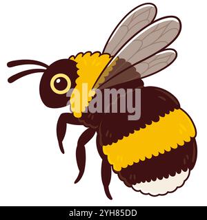 Cute cartoon fuzzy bumblebee drawing. Isolated vector illustration. Stock Vector