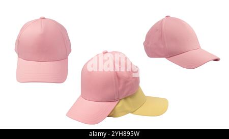 Pink and yellow cap isolated on white background. Stock Photo