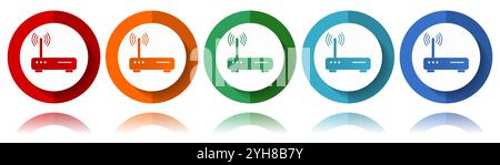 Wifi, router vector icons, flat icon set for logo design, webdesign and mobile applications, colorful web button collection in eps 10 Stock Vector