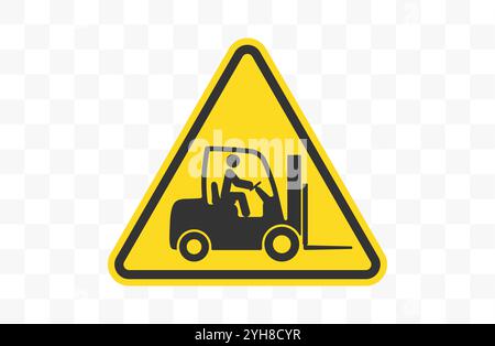 Caution Fork truck, forklift icon symbol. Logistic warning forklift truck logo sign.  Safety Unloading, cargo and boxes. Warehouse machine. Vector ill Stock Vector