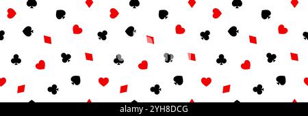 Playing Card Symbols web banner, seamless pattern on white background. Casino Texture Stock Vector