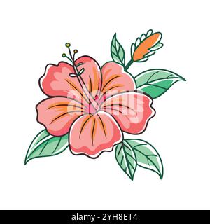 vector illustration of a hibiscus flower, for floral designs, botanical, & nature-themed projects. flower vector. Stock Vector
