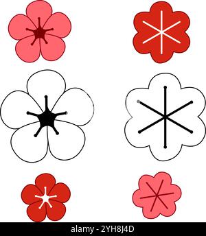 Chinese new year hand drawn flower blossoms. Traditional decorative vector cartoon graphic blossom in Chinese and Japanese style for card, print, flye Stock Vector