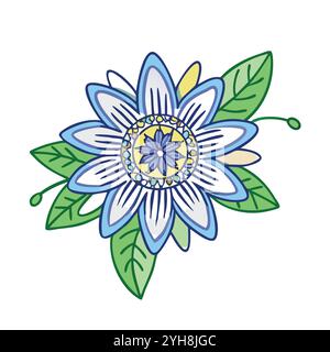 Passion flower vector illustration isolated on white background. Blue ...