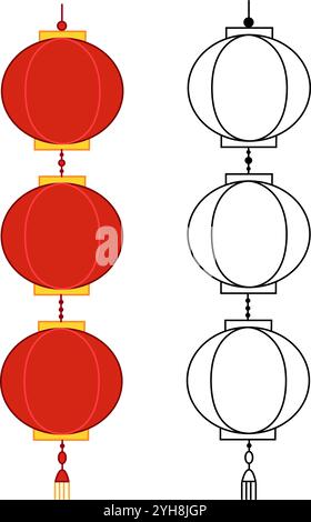 Chinese Lantern New Year red and gold. for banner, greeting card. Vector isolated cartoon illustration Stock Vector