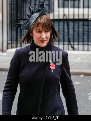 Downing Street, London, UK. 10th Nov, 2024. Rachel Reeves, Chancellor of the Exchequer of the United Kingdom, MP Leeds West and Pudsey. Politicians, including former Prime Ministers, are seen walking through Downing Street on the way to attending the Remembrance Sunday ceremony on Whitehall in Westminster. Credit: Imageplotter/Alamy Live News Stock Photo