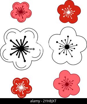 Chinese new year blooming flowers. Vector graphic cartoon isolated illustration Stock Vector
