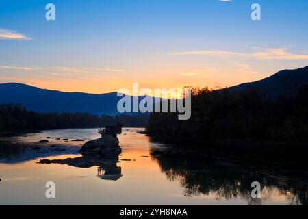 Small house on Drina River Stock Photo