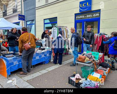 Paris, France, Street Scenes, Crowd People Shopping at Local Flea Market, Brocante, used consumer products Stock Photo