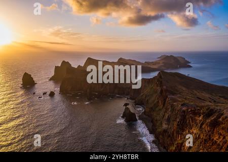 Sunrise over Punta de Sao Lourenco in Madeira Stock Photo