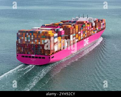 One Forward, a container ship operated by the Japanese shipping company Ocean Network Express. Stock Photo