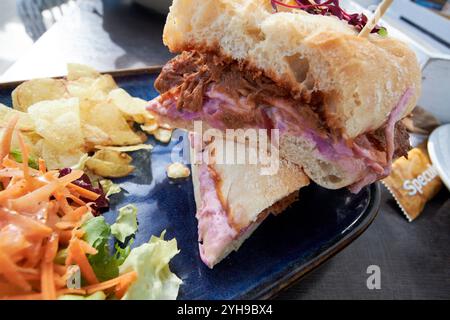 pulled pork ciabata sandwich with salad and crisps, county mayo, republic of ireland Stock Photo