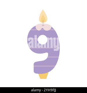 Candle shaped number 9 vector flat illustration Stock Vector