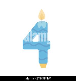 Candle shaped number 4 vector flat illustration Stock Vector