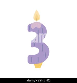 Candle shaped number 3 vector flat illustration Stock Vector