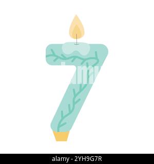 Candle shaped number 7 vector flat illustration Stock Vector