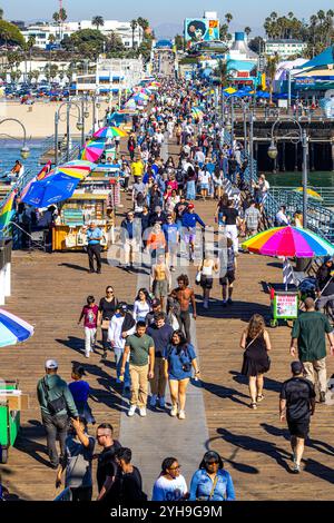 Santa Monica, USA. 9th November, 2024. High angle view of crowds of tourists enjoying unseasonably warm weather on Santa Monica Pier, Santa Monica, California, USA. Credit: Stu Gray/Alamy Live News. Stock Photo