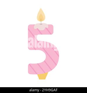 Candle shaped number 5 vector flat illustration Stock Vector