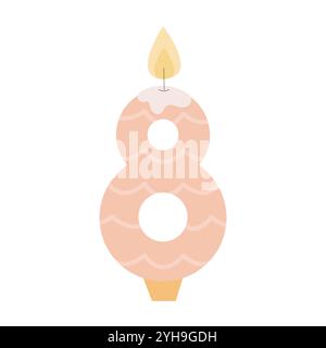 Candle shaped number 8 vector flat illustration Stock Vector