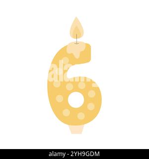 Candle shaped number 6 vector flat illustration Stock Vector