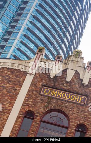 Contrasting architectural style along Granville Street in Vancouver Canada Stock Photo
