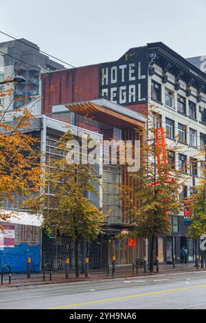Contrasting architectural style along Granville Street in Vancouver Canada Stock Photo