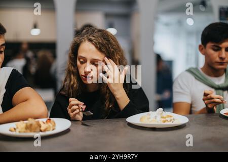 High school students enjoying dessert together at a dining area Stock Photo