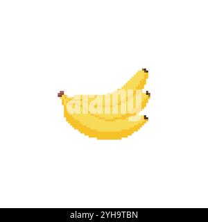 Pixelated banana icon yellow. Retro-style pixel art banana simple tropical cartoon design. Stock Vector