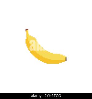 Pixelated banana icon yellow. Retro-style pixel art banana simple tropical cartoon design. Stock Vector