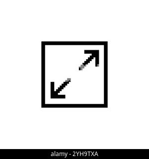 Pixel art expand arrows in black. Minimalistic four arrows pointing outward in retro pixelated style. Stock Vector