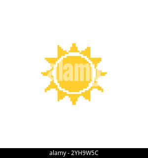 Pixelated sun illustration. Simple pixel art of a yellow sun with rays ...