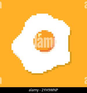 Pixel fried egg icon. Retro pixel art sunny-side-up egg food breakfast digital cartoon icon. Stock Vector