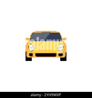 Pixelated sports car icon in front view. Retro pixel art sports car simple detailing vehicle retro design icon. Stock Vector
