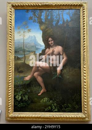 Bacchus or Saint John the Baptist by Leonardo da Vinci 1517-1520 restored Stock Photo