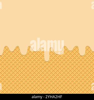Melting vanilla ice cream on wafer background Stock Vector