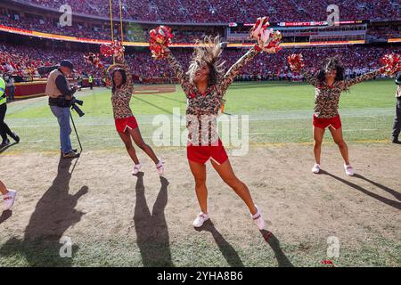 Kansas City, MO, USA. 10th Nov, 2024. Kansas City Chiefs cheerleaders perform during a game against the Denver Broncos at GEHA Field at Arrowhead Stadium in Kansas City, MO. David Smith/CSM/Alamy Live News Stock Photo