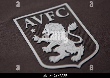 Aston Villa Crest (emblem) pictured on a football shirt Stock Photo