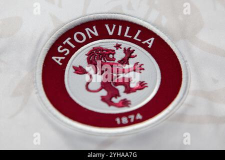 Aston Villa Crest (emblem) pictured on a football shirt Stock Photo