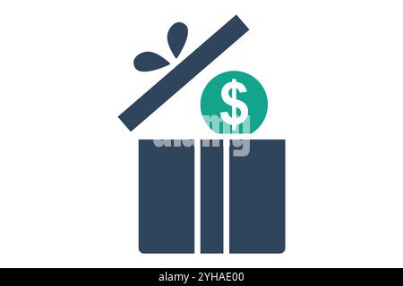 Incentive icon. solid icon style. gift box with dollar. icon related to motivation. success elements vector illustration Stock Vector
