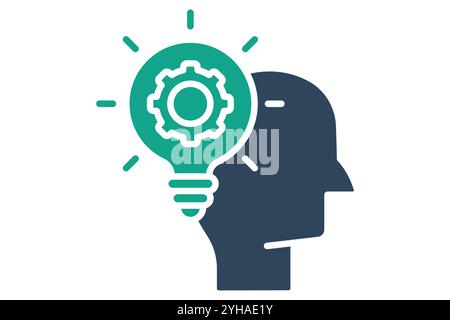 Skills icon. solid icon style. head with light bulb and gear. icon related to motivation. success elements vector illustration Stock Vector