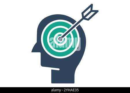 Purpose icon. solid icon style. head with target. icon related to motivation. success elements vector illustration Stock Vector