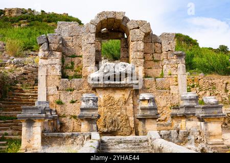 Scenic ruins of nymphaeum (nymphaion) in Perge (Perga) at Antalya Province, Turkey. Stock Photo