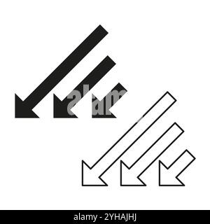 Downward arrows icon. Decreasing trend symbol. Vector arrow group. Economic downturn. Stock Vector