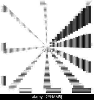 Radial stripe pattern. Geometric striped icon. Black and white line design. Symmetric graphic element. Stock Vector