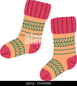 Vector illustration warm socks. Hand drawn flat style isolated colorful socks isolated wool winter clothing. Stock Vector