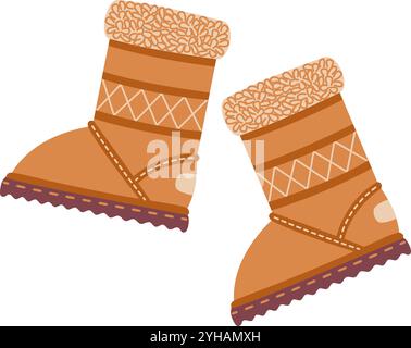 Winter boots ugg doodle style. Hand drawn winter shoes flat style isolated. Vector illustration Stock Vector