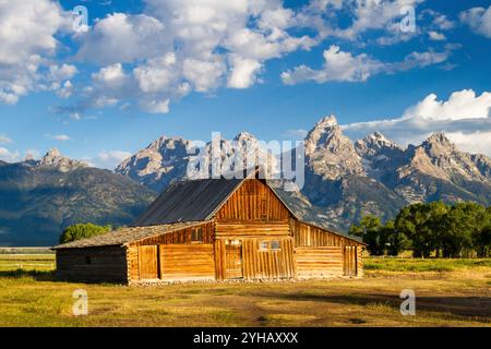 The Moulton Barn rests below the Teton Mountains in Grand Teton National Park, Wyoming. Stock Photo